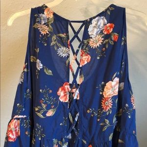 Blue Floral Tank with Lattice Back